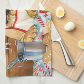 ブルマスティフホリデーベーキング:フェスティバルクリスマス キッチンタオル (四つ折り)