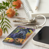 ブルマスティフ不気味ドッグハロウィーン魔女とカボチャ キーホルダー (正面右)