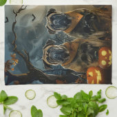 ブルマスティフ不気味ハロウィーン キッチンタオル (折り畳み)