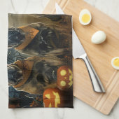 ブルマスティフ不気味ハロウィーン キッチンタオル (四つ折り)