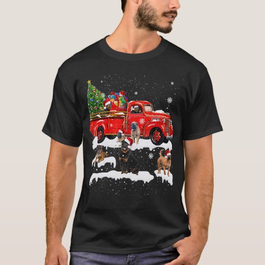 ブルマスティフ乗馬レッドトラッククリスマス メリー Tシャツ (正面)