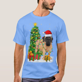 ブルマスティフ犬の恋人クリスマスツリーサンタブルマスティフ Tシャツ