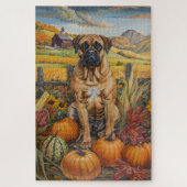 ブルマスティフ犬の秋の収穫感謝祭 ジグソーパズル (縦)