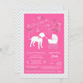 ブルマスティフ犬の赤ちゃんシャワーピンクの女の子 招待状 (正面/裏面)