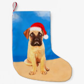 ブルマスティフ犬オンビーチクリスマスハット スモールクリスマスストッキング (正面)