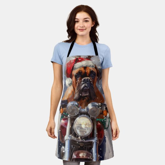 ブルマスティフ犬オートバイのクリスマスに乗る エプロン (着用した状態)