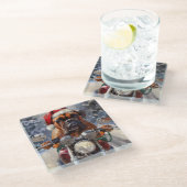 ブルマスティフ犬オートバイのクリスマスに乗る ガラスコースター (アングル)