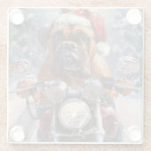 ブルマスティフ犬オートバイのクリスマスに乗る ガラスコースター (裏面)