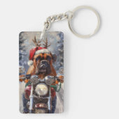 ブルマスティフ犬オートバイのクリスマスに乗る キーホルダー (裏面)
