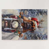 ブルマスティフ犬オートバイのクリスマスに乗る ジグソーパズル (横)