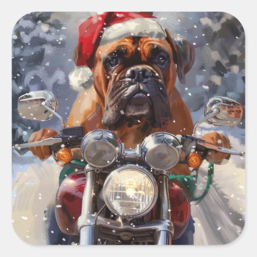 ブルマスティフ犬オートバイのクリスマスに乗る スクエアシール (正面)