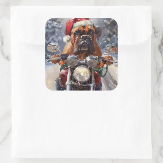 ブルマスティフ犬オートバイのクリスマスに乗る スクエアシール (バッグ)
