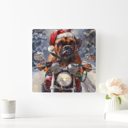 ブルマスティフ犬オートバイのクリスマスに乗る スクエア壁時計 (ホーム)