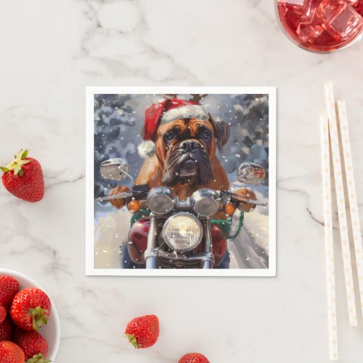 ブルマスティフ犬オートバイのクリスマスに乗る スタンダードカクテルナプキン (インサイチュ)