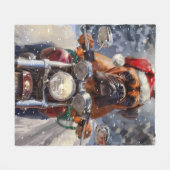 ブルマスティフ犬オートバイのクリスマスに乗る フリースブランケット (正面(横))