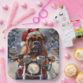 ブルマスティフ犬オートバイのクリスマスに乗る ペーパープレート (パーティー)