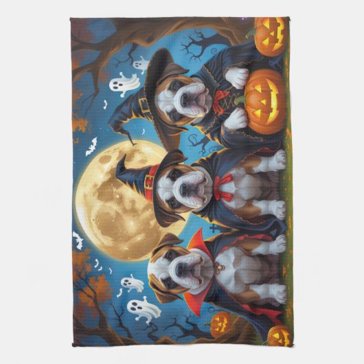 ブルマスティフ犬カボチャおもしろいハロウィーン キッチンタオル (縦)