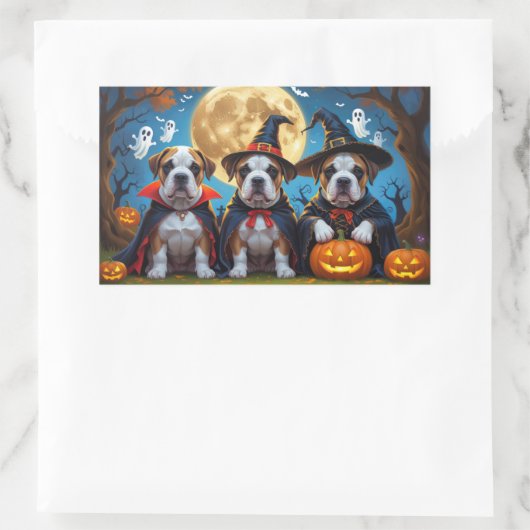 ブルマスティフ犬カボチャおもしろいハロウィーン 長方形シール (バッグ)