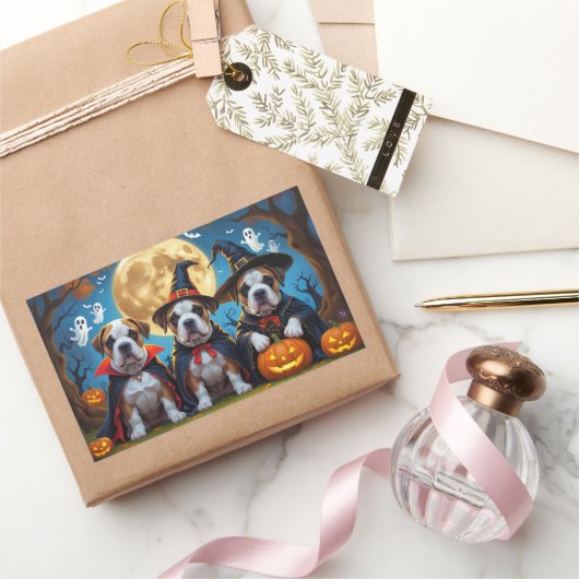 ブルマスティフ犬カボチャおもしろいハロウィーン 長方形シール (ギフト)