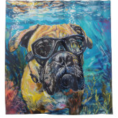 ブルマスティフ犬スキューバダイビング水中 シャワーカーテン (正面)