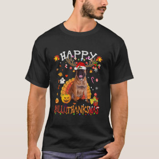 ブルマスティフ犬ハロウィンクリスマスドッグハッピーホール Tシャツ