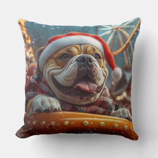 ブルマスティフ犬ローラーコースタークリスマス クッション (正面)