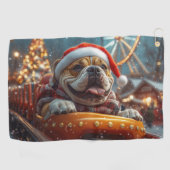 ブルマスティフ犬ローラーコースタークリスマス ゴルフタオル (横)