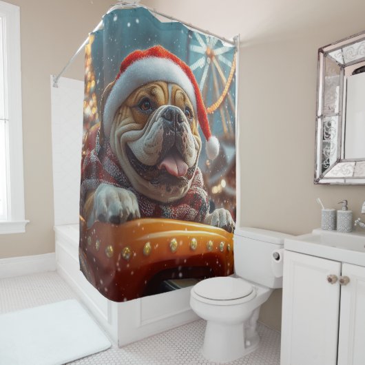 ブルマスティフ犬ローラーコースタークリスマス シャワーカーテン (インサイチュ)