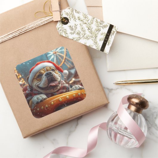 ブルマスティフ犬ローラーコースタークリスマス スクエアシール (ギフト)