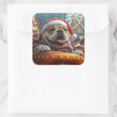 ブルマスティフ犬ローラーコースタークリスマス スクエアシール (バッグ)