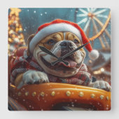 ブルマスティフ犬ローラーコースタークリスマス スクエア壁時計 (正面)