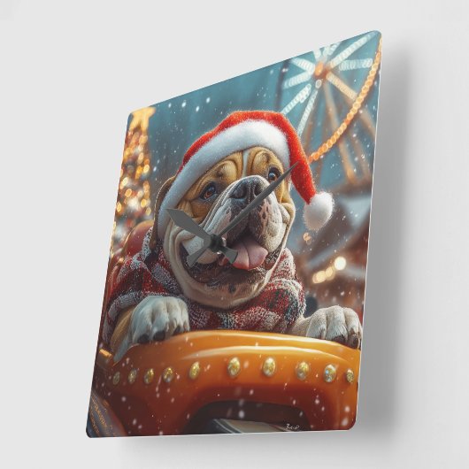 ブルマスティフ犬ローラーコースタークリスマス スクエア壁時計 (傾斜)