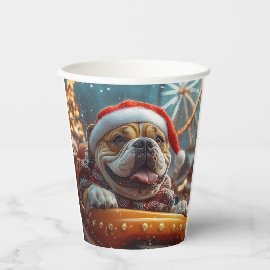 ブルマスティフ犬ローラーコースタークリスマス 紙コップ (正面)