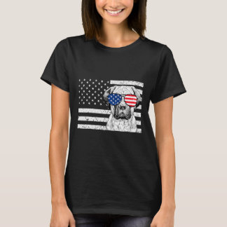 ブルマスティフ犬7月4日アメリカ合衆国国旗のパトリ Tシャツ
