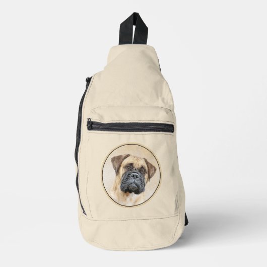 ブルマスティフ絵を描ズの子犬の赤いセーブルかわいい犬のアート スリングバッグ (正面)