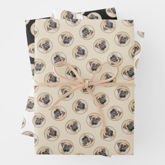 ブルマスティフ絵を描ズの子犬の赤いセーブルかわいい犬のアート ラッピングペーパーシート (インサイチュ)