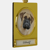 ブルマスティフ絵画ズ – かわいいオリジナルドッグアート ゴールドプレートバナーオーナメント (右)