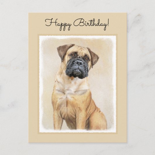 ブルマスティフ絵画ズ – かわいいオリジナルドッグアート ポストカード (正面)