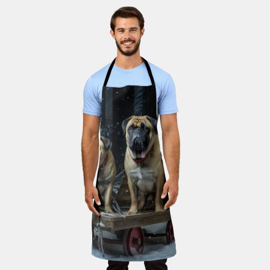 ブルマスティフ雪そりクリスマスデコール エプロン (着用した状態)