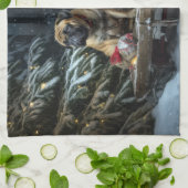 ブルマスティフ雪そりクリスマスデコール キッチンタオル (折り畳み)