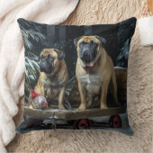 ブルマスティフ雪そりクリスマスデコール クッション (ブランケット)