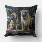 ブルマスティフ雪そりクリスマスデコール クッション (正面)