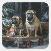 ブルマスティフ雪そりクリスマスデコール スクエアシール (正面)