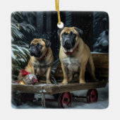ブルマスティフ雪そりクリスマスデコール セラミックオーナメント (正面)