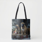 ブルマスティフ雪そりクリスマスデコール トートバッグ (正面)
