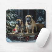 ブルマスティフ雪そりクリスマスデコール マウスパッド (マウス)