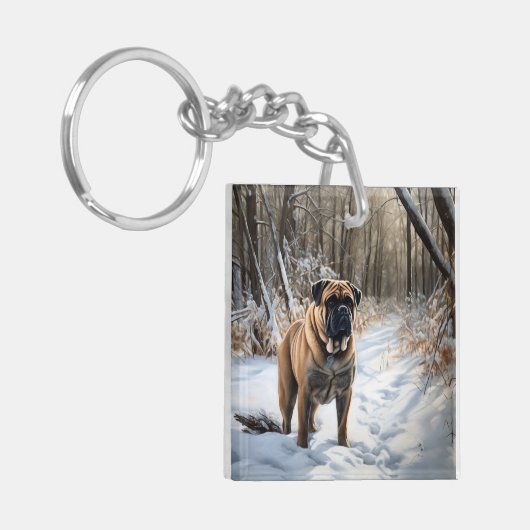 ブルマスティフ雪のクリスマス キーホルダー (正面左)