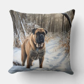 ブルマスティフ雪のクリスマス クッション (正面)