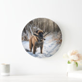 ブルマスティフ雪のクリスマス ラージ壁時計 (ホーム)