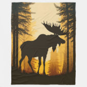 ブルムースシルエット霧がかった森の夜明け フリースブランケット (正面)